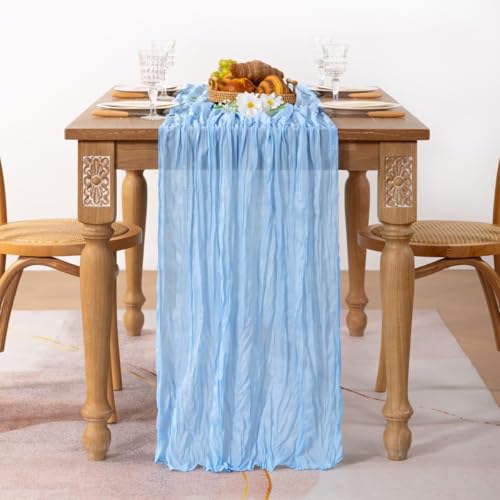 MLMC Light Blue Table Runner Baby Blue Cheesecloth Table Runner 10ft Baby Shower Decorations Rustic Gauze Fall Cheese Cloth Centerpiece 35x120 Inches for Gender Reveal Birthday Party Wedding Decor - Image 4