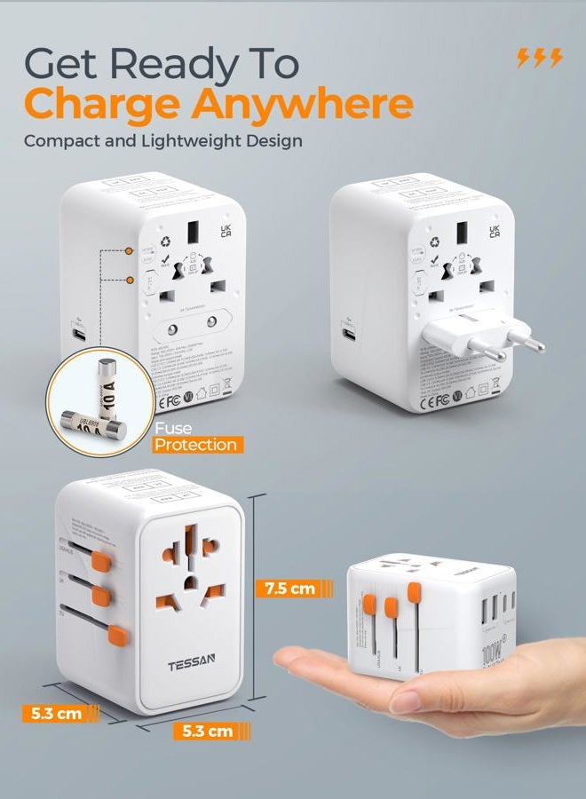 TESSAN Universal Travel Adapter 100W GaN, International Power Adapter with 5 USB(3 USB C) Charging Ports, Worldwide Outlet for US to European Europe UK AUS Ireland(Type C/G/A/I) - Image 3