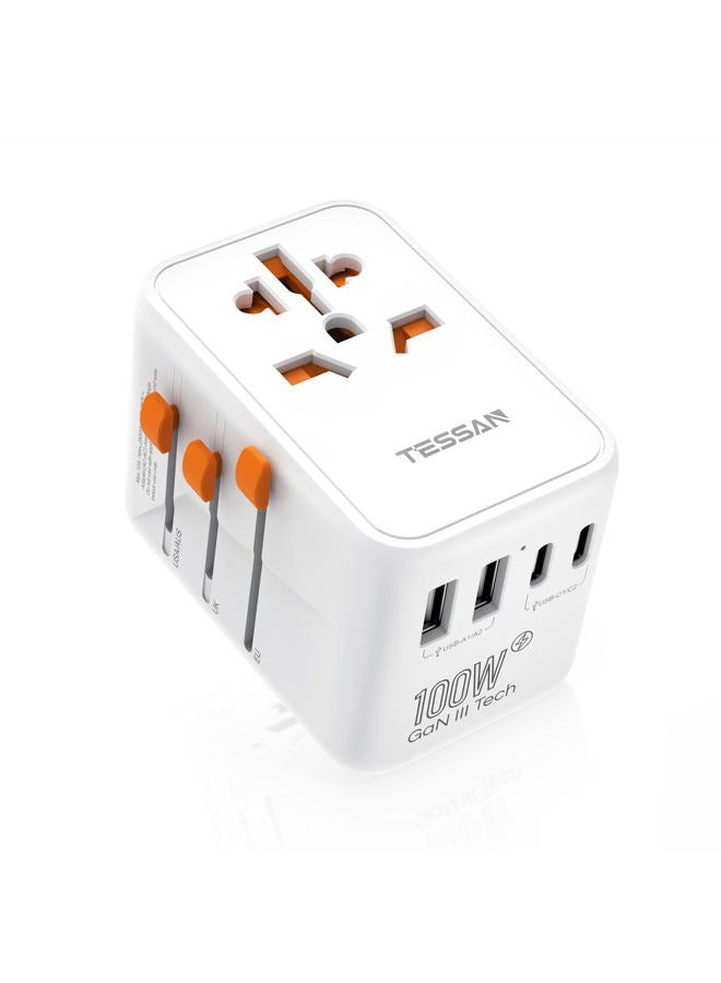 TESSAN Universal Travel Adapter 100W GaN, International Power Adapter with 5 USB(3 USB C) Charging Ports, Worldwide Outlet for US to European Europe UK AUS Ireland(Type C/G/A/I) - Image 1