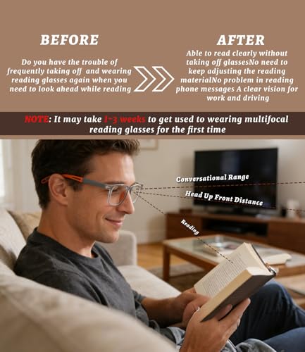 Hubeye Progressive Reading Glasses for Men and Women Ultralight Flexible AntiBlue Light ReadersMatte BlackClearMatte orange175 - Image 5