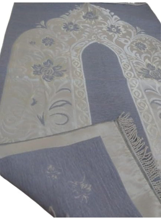 ماى سوق سجادة صلاة ناعمة مزينة بنقوش زهور إسلامية - لون رمادي وأبيض - تصميم مريح وخفيف الوزن - Image 3