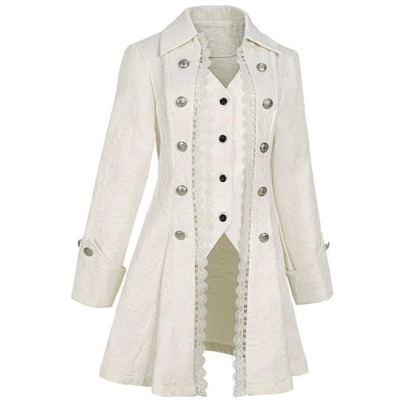 OFOKEDA Women's Gothic Steampunk Victorian Renaissance Medieval Jacket(Z3007WH,XL) - Image 2