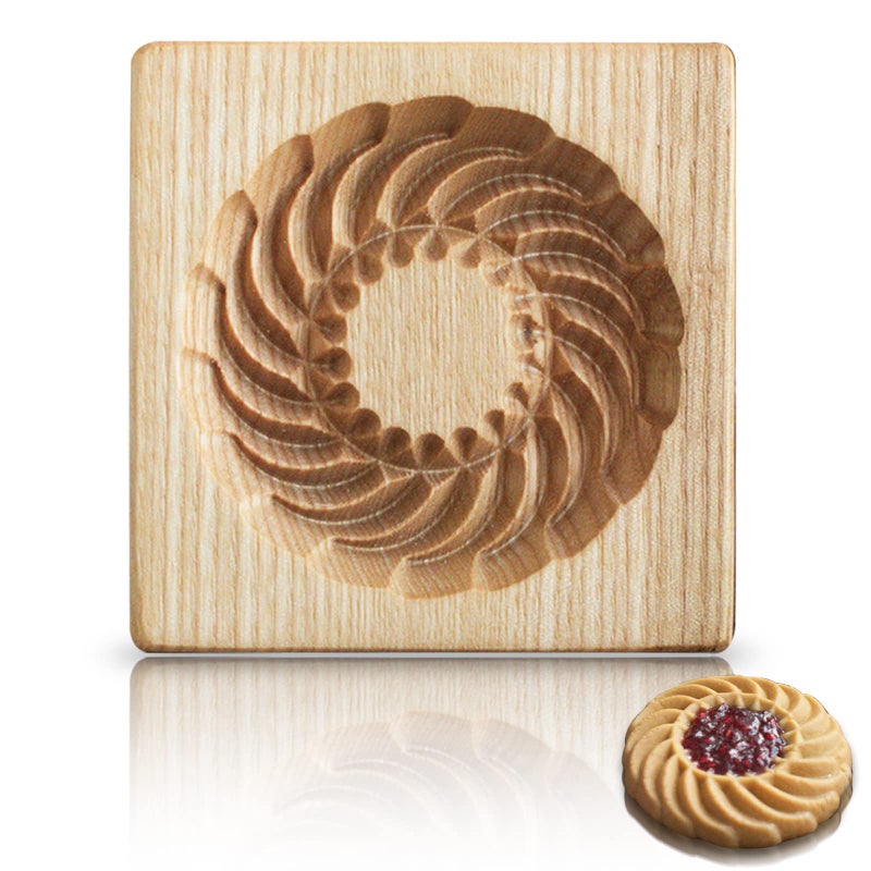 AEGYPIUS Wooden Cookie Mold and Biscuit Stamp, 3D Embossing Tool for Baking Cookies, Personalized Hand-Pressed Design Cookie Presses Stamps, Wooden Mold for Christmas, Halloween and Thanksgiving Baking (Round) - Image 1
