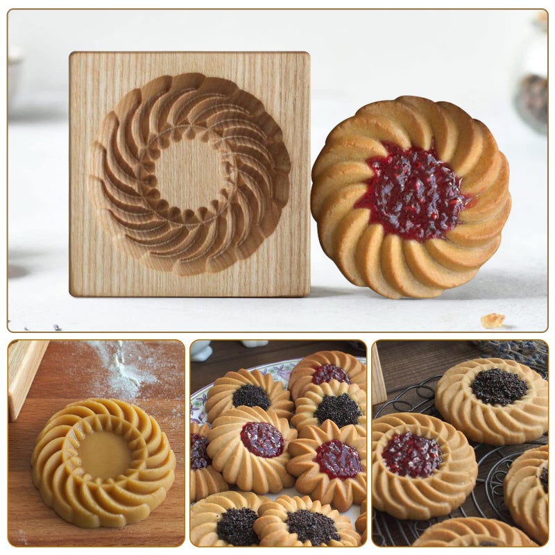 AEGYPIUS Wooden Cookie Mold and Biscuit Stamp, 3D Embossing Tool for Baking Cookies, Personalized Hand-Pressed Design Cookie Presses Stamps, Wooden Mold for Christmas, Halloween and Thanksgiving Baking (Round) - Image 5
