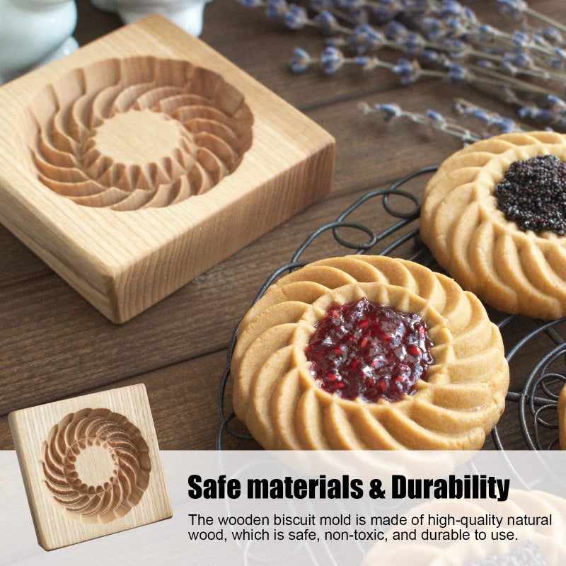 AEGYPIUS Wooden Cookie Mold and Biscuit Stamp, 3D Embossing Tool for Baking Cookies, Personalized Hand-Pressed Design Cookie Presses Stamps, Wooden Mold for Christmas, Halloween and Thanksgiving Baking (Round) - Image 4