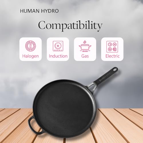 Human Hydro Pre-Seasoned Cast Iron Tawa (28CM) with Single Handle | Naturally Non-Stick, Toxin-Free | Ideal for Dosa, Chilla, Paratha | Gas & Induction Compatible | Heavy-Duty Cookware - Image 3