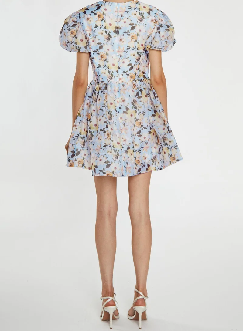 ترو ديكادينس Claire Pale-Blue Flower Organza Wrap Skater Mini-Dress