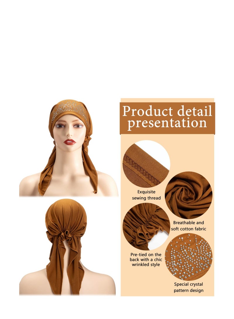 Zikra 6 Pieces Women Turban Cap, Stretchy Head Wrap for Women, Rhinestone Head Scarf - Image 2