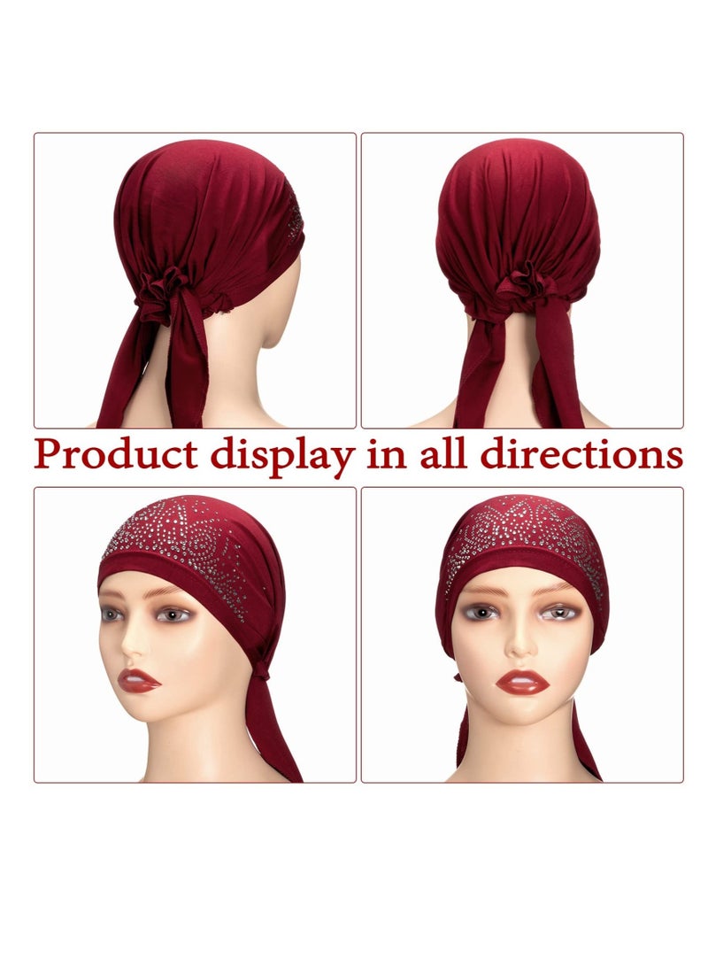 Zikra 6 Pieces Women Turban Cap, Stretchy Head Wrap for Women, Rhinestone Head Scarf - Image 4