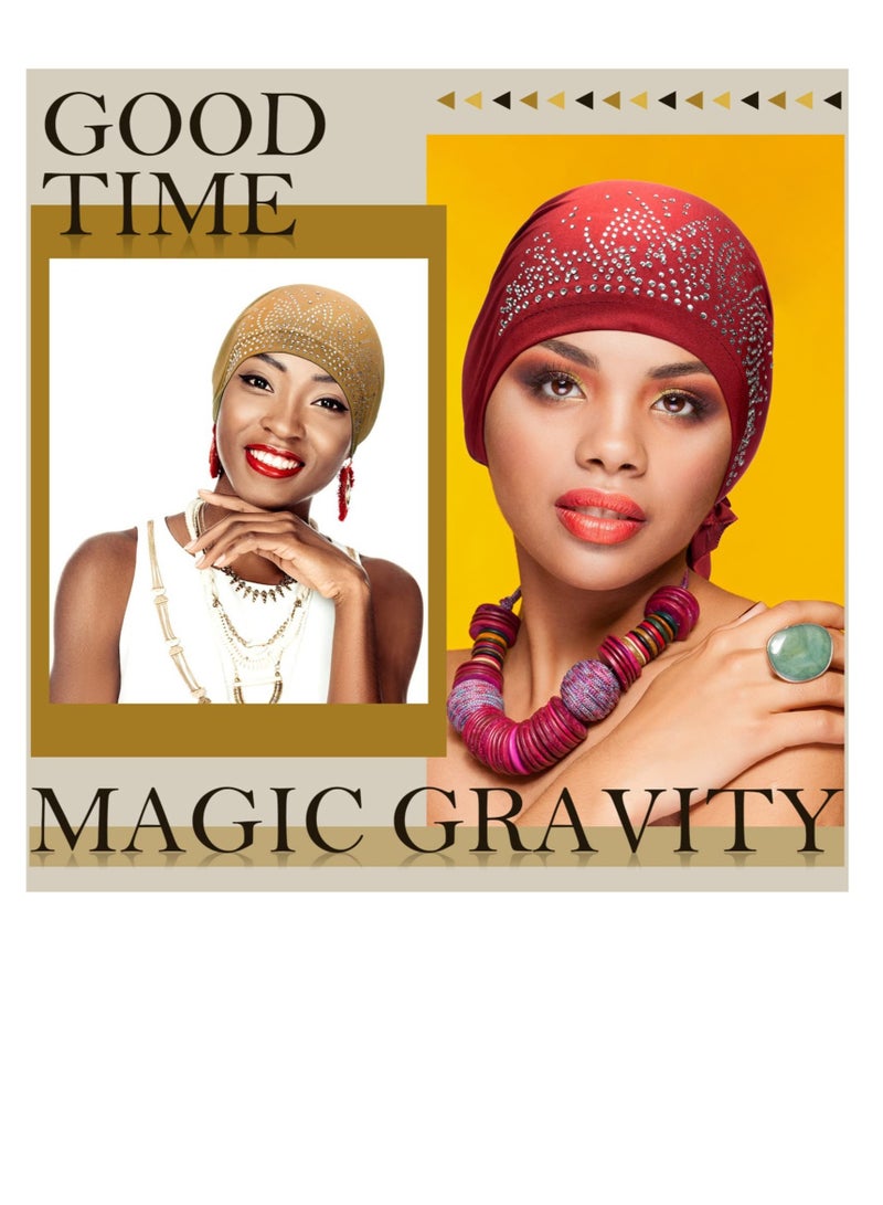 Zikra 6 Pieces Women Turban Cap, Stretchy Head Wrap for Women, Rhinestone Head Scarf - Image 5