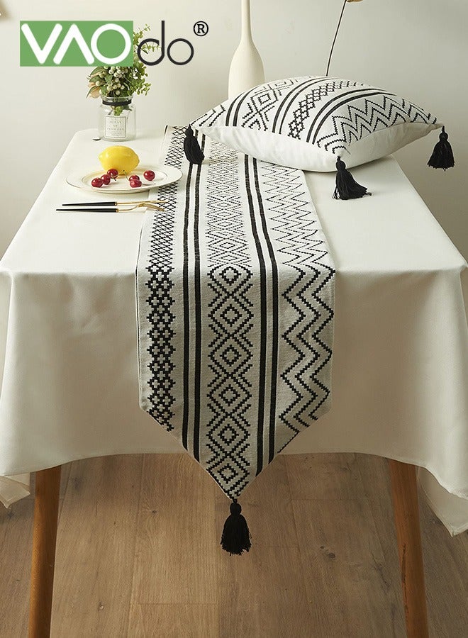 فاو دو مفرش طاولة على طراز بوهو مع شرابات، قطع زخرفية لوسط الطاولة، بياضات طاولة بخطوط هندسية لتزيين حفلات العشاء والمناسبات والمهرجانات وأعياد الميلاد 33*180 سم - Image 4