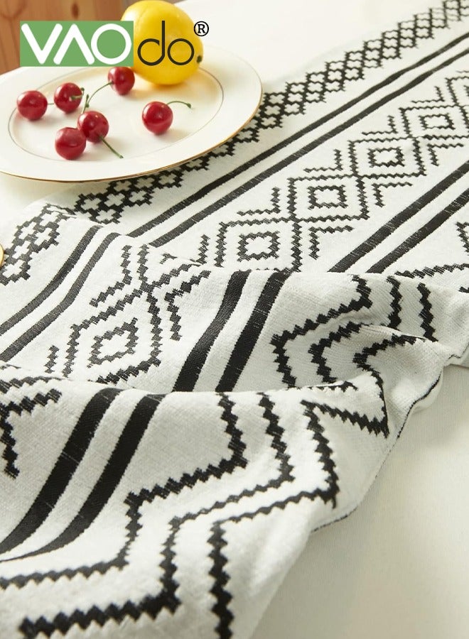 فاو دو مفرش طاولة على طراز بوهو مع شرابات، قطع زخرفية لوسط الطاولة، بياضات طاولة بخطوط هندسية لتزيين حفلات العشاء والمناسبات والمهرجانات وأعياد الميلاد 33*180 سم - Image 2