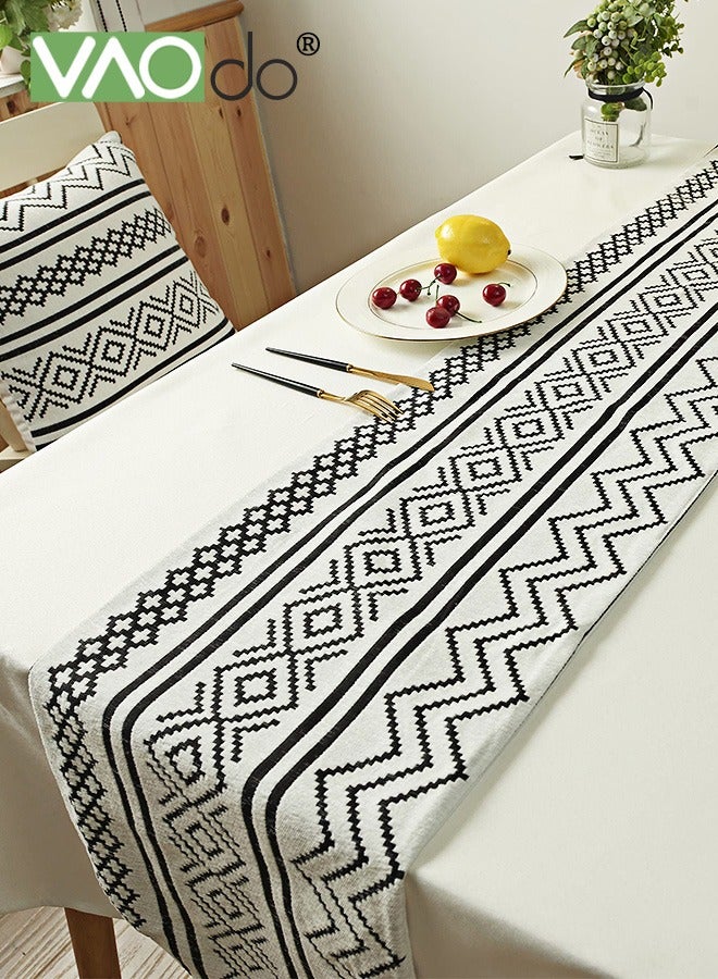 فاو دو مفرش طاولة على طراز بوهو مع شرابات، قطع زخرفية لوسط الطاولة، بياضات طاولة بخطوط هندسية لتزيين حفلات العشاء والمناسبات والمهرجانات وأعياد الميلاد 33*180 سم - Image 5