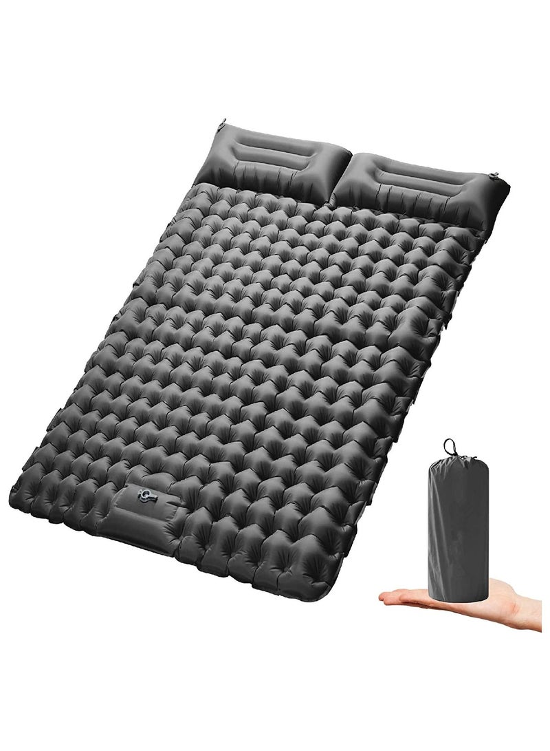 Double Sleeping Pad for Camping Inflatable 2 Person Sleeping Mat with Built-in Pump Foot Press Ultralight Extra Thick Camping Mat with Pillow for Backpacking Traveling Hiking Durable Waterproof - Image 1