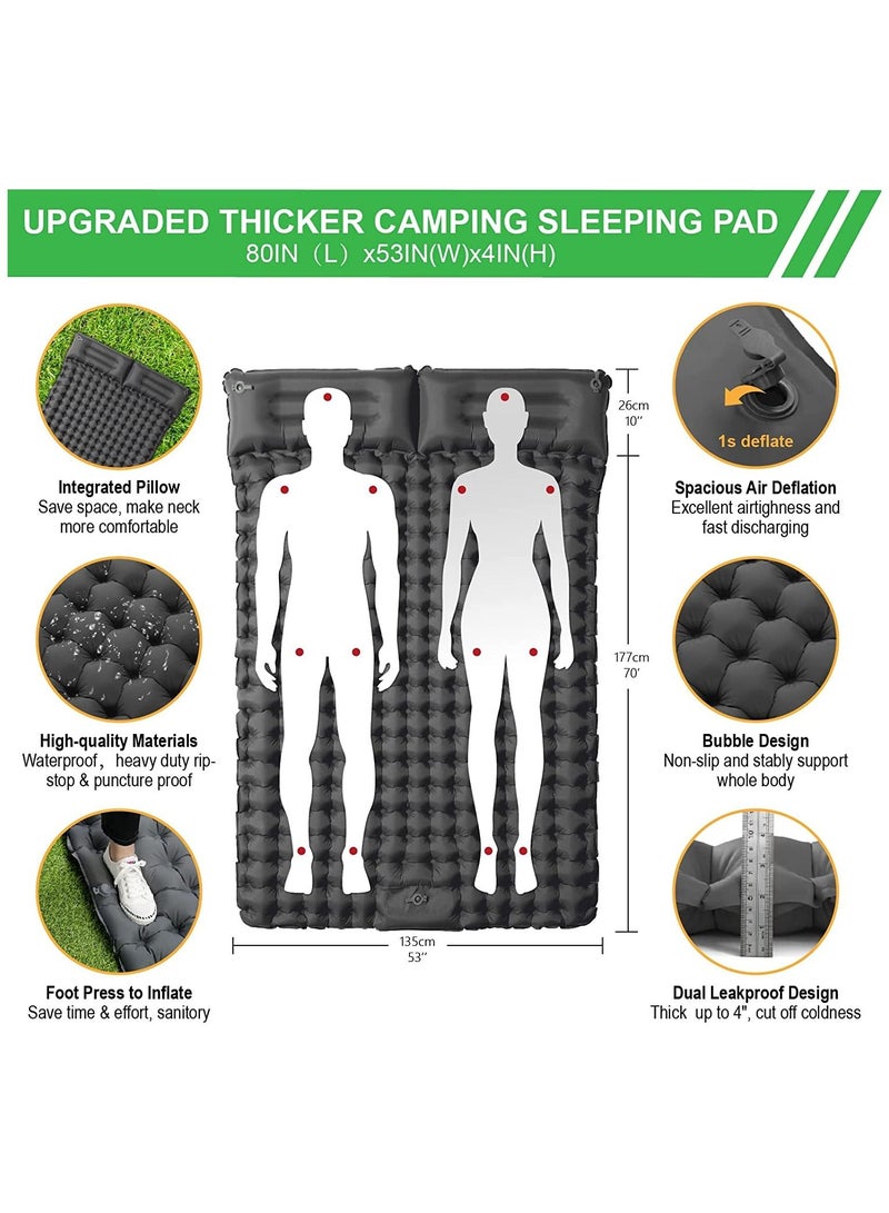 Double Sleeping Pad for Camping Inflatable 2 Person Sleeping Mat with Built-in Pump Foot Press Ultralight Extra Thick Camping Mat with Pillow for Backpacking Traveling Hiking Durable Waterproof - Image 5