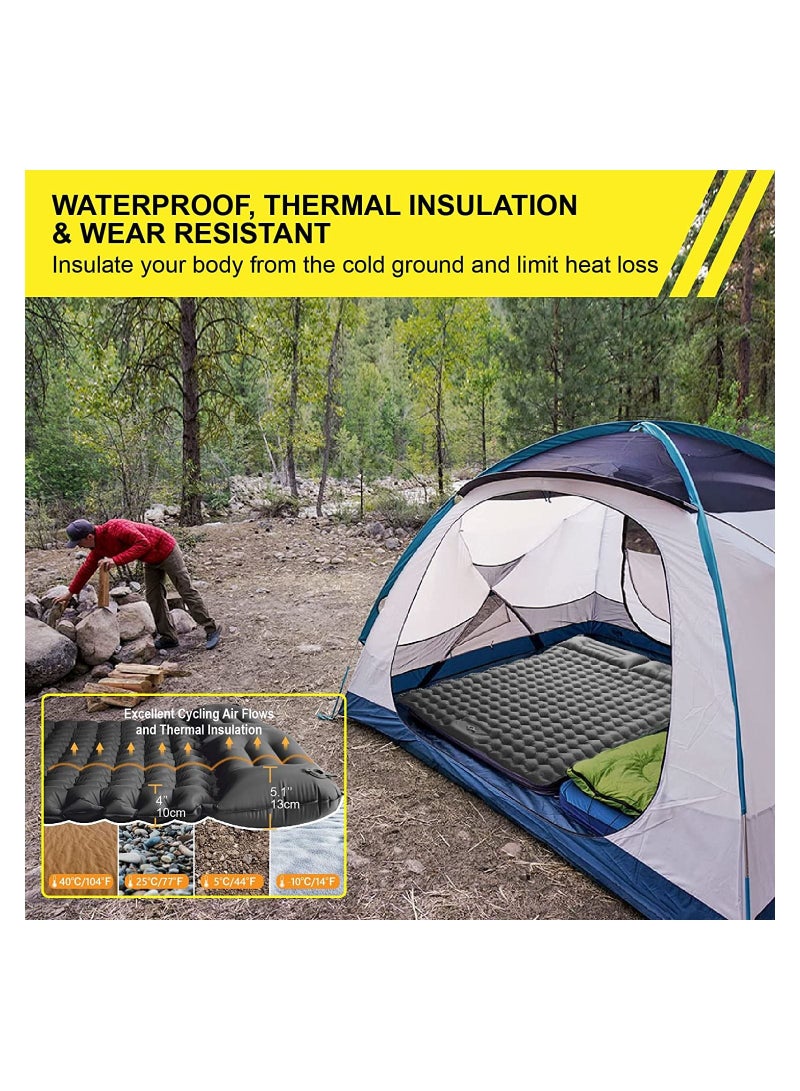 Double Sleeping Pad for Camping Inflatable 2 Person Sleeping Mat with Built-in Pump Foot Press Ultralight Extra Thick Camping Mat with Pillow for Backpacking Traveling Hiking Durable Waterproof - Image 2
