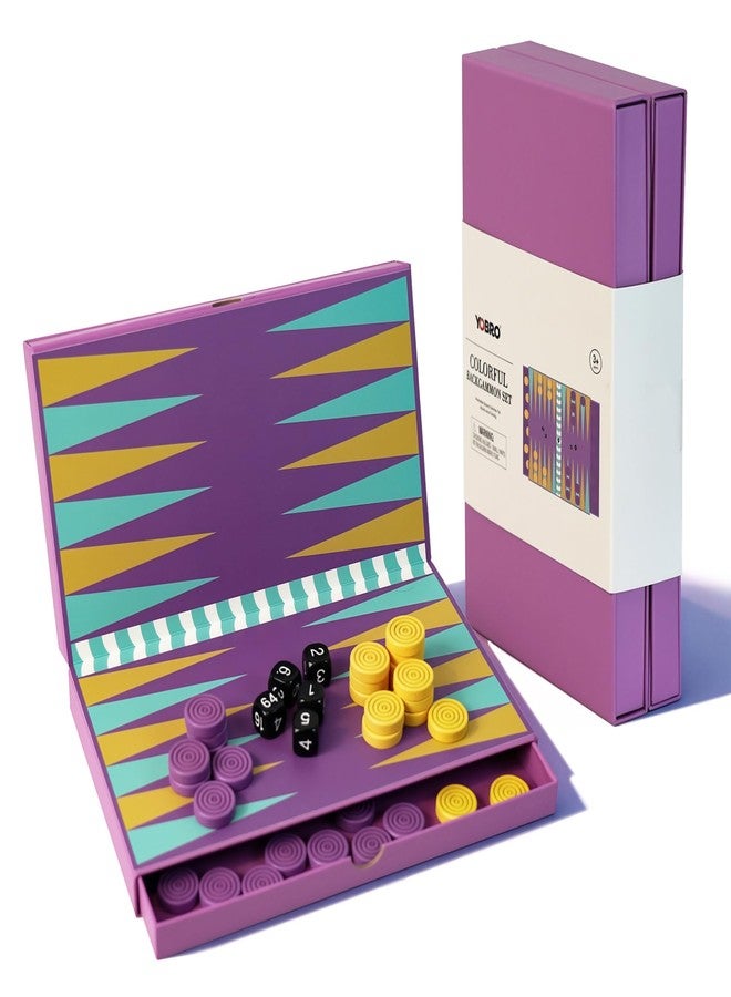 YOBRO Portable Colorful Backgammon Set,Portable Folding Board with 30 Colorful Wooden Pieces & Storage Drawer,Travel & Family Game Night,Ages 12+ - Image 1