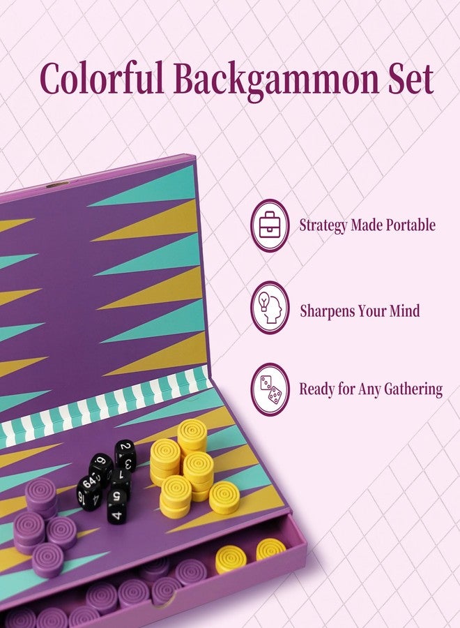 YOBRO Portable Colorful Backgammon Set,Portable Folding Board with 30 Colorful Wooden Pieces & Storage Drawer,Travel & Family Game Night,Ages 12+ - Image 4
