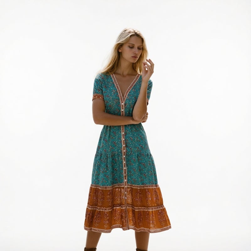 Bohemian Printed Maxi Dress Long Flowy Dress - Image 1