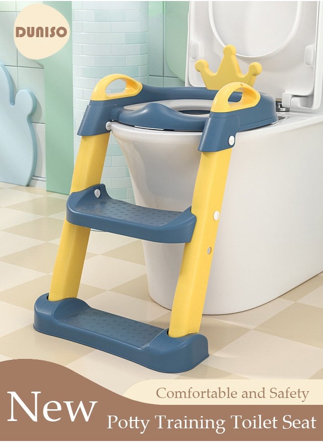 DUNISO - Kids' Potty Training Toilet Seat , Toddler Toilet Seat With Step Stool Ladder, Foldable Toddler Potty Seat For Toilet With Non-Slip Design, Adjustable Height For Baby Kids 2 To 5 Years Boys Girls Lemon Yellow Hard - Image 1