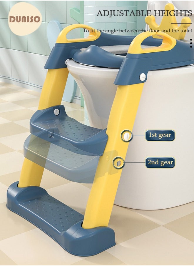 DUNISO - Kids' Potty Training Toilet Seat , Toddler Toilet Seat With Step Stool Ladder, Foldable Toddler Potty Seat For Toilet With Non-Slip Design, Adjustable Height For Baby Kids 2 To 5 Years Boys Girls Lemon Yellow Hard - Image 1