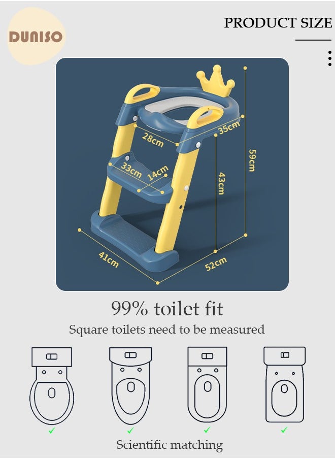 DUNISO - Kids' Potty Training Toilet Seat , Toddler Toilet Seat With Step Stool Ladder, Foldable Toddler Potty Seat For Toilet With Non-Slip Design, Adjustable Height For Baby Kids 2 To 5 Years Boys Girls Lemon Yellow Hard - Image 1