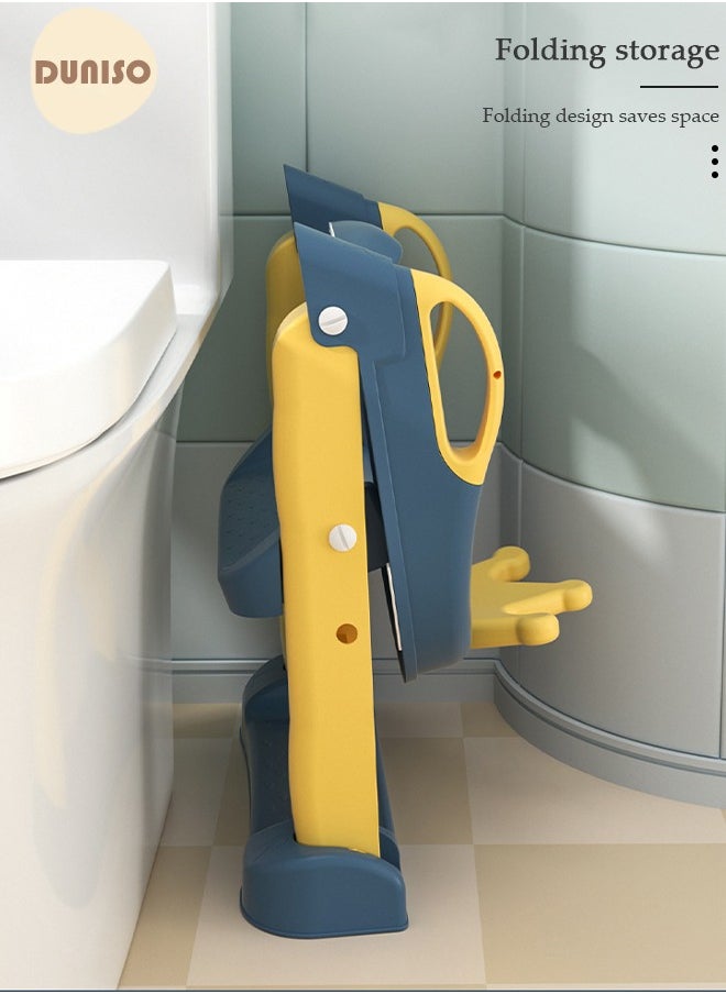 DUNISO - Kids' Potty Training Toilet Seat , Toddler Toilet Seat With Step Stool Ladder, Foldable Toddler Potty Seat For Toilet With Non-Slip Design, Adjustable Height For Baby Kids 2 To 5 Years Boys Girls Lemon Yellow Hard - Image 1