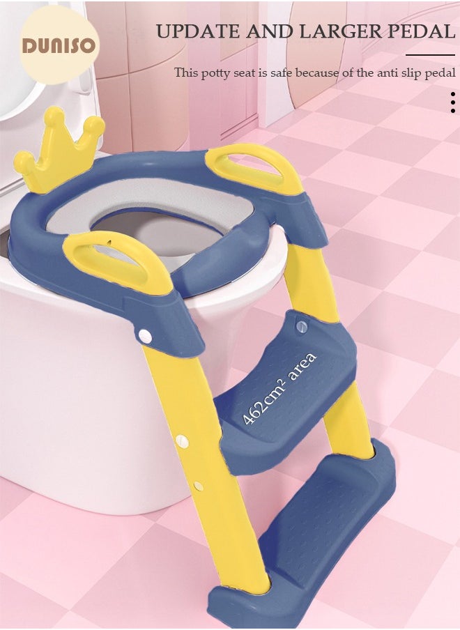 DUNISO - Kids' Potty Training Toilet Seat , Toddler Toilet Seat With Step Stool Ladder, Foldable Toddler Potty Seat For Toilet With Non-Slip Design, Adjustable Height For Baby Kids 2 To 5 Years Boys Girls Lemon Yellow Hard - Image 1