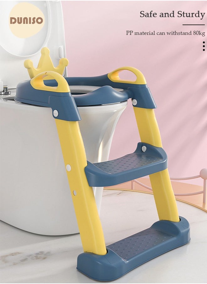 DUNISO - Kids' Potty Training Toilet Seat , Toddler Toilet Seat With Step Stool Ladder, Foldable Toddler Potty Seat For Toilet With Non-Slip Design, Adjustable Height For Baby Kids 2 To 5 Years Boys Girls Lemon Yellow Hard - Image 1