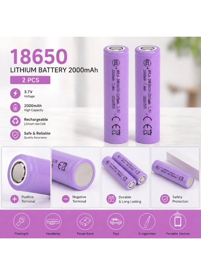 بطارية  18650 قابلة لإعادة الشحن 2000mAh – ليثيوم أيون عالية الأداء 2pc - Image 4