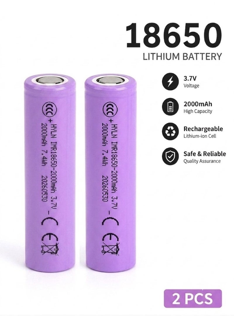 بطارية  18650 قابلة لإعادة الشحن 2000mAh – ليثيوم أيون عالية الأداء 2pc - Image 1