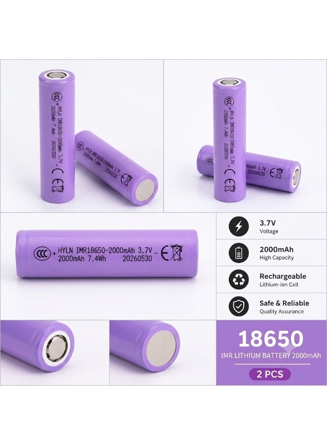 بطارية  18650 قابلة لإعادة الشحن 2000mAh – ليثيوم أيون عالية الأداء 2pc - Image 2