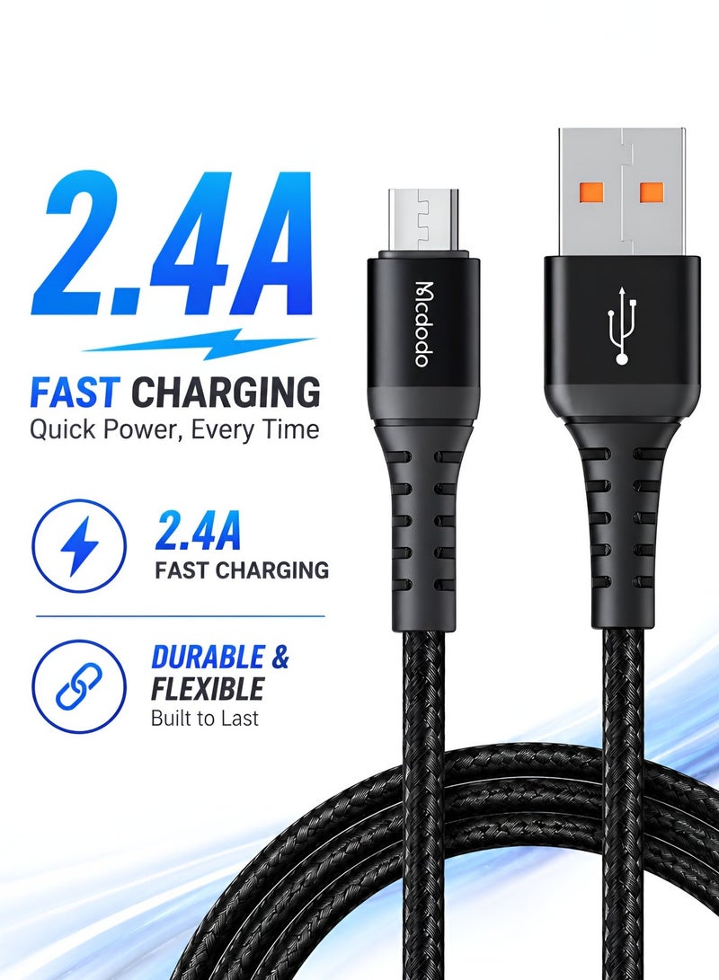 Mcdodo 2.4A Fast Charging Android Charger Cable 1m – USB Charging Data Cable for Samsung Phones, Old Android, Power Bank, Tablet – Durable Fast Sync Black - CA-2281 - Image 1