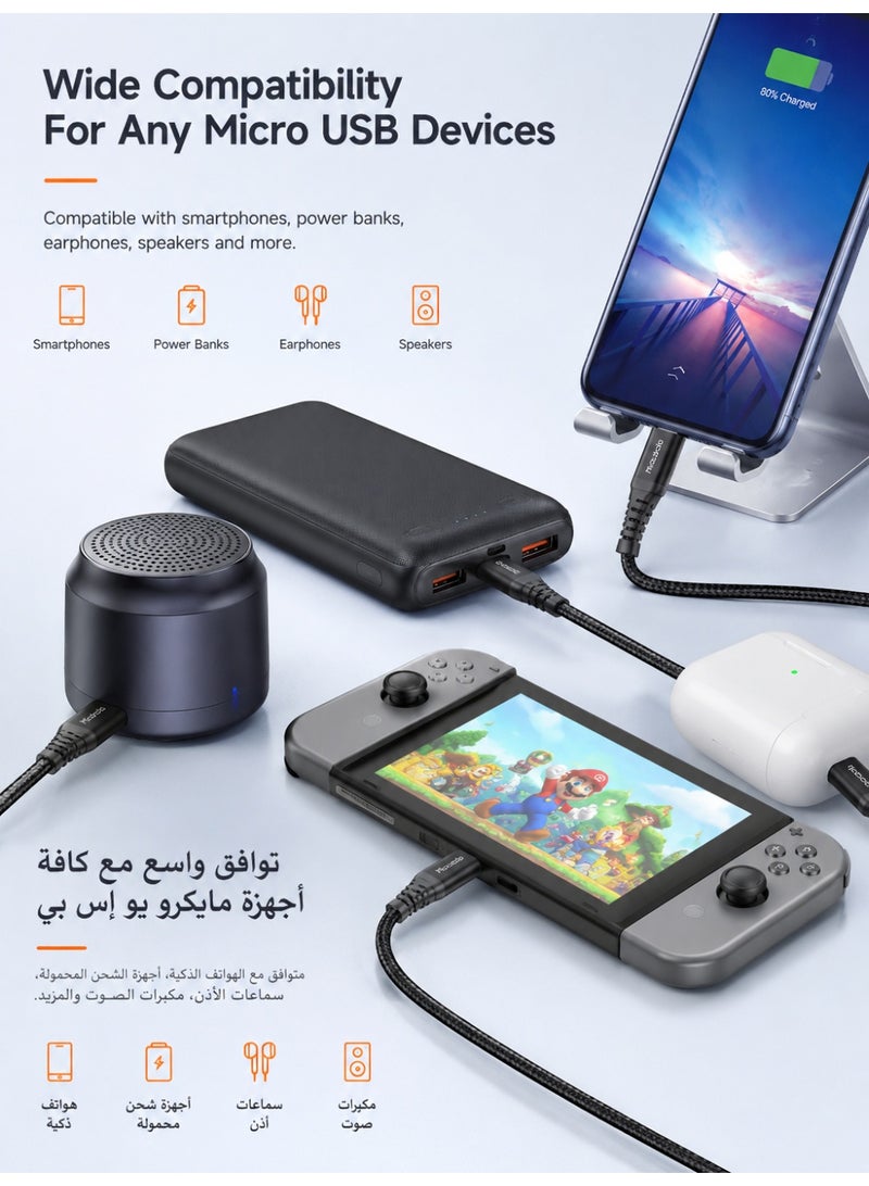 Mcdodo 2.4A Fast Charging Android Charger Cable 1m – USB Charging Data Cable for Samsung Phones, Old Android, Power Bank, Tablet – Durable Fast Sync Black - CA-2281 - Image 4