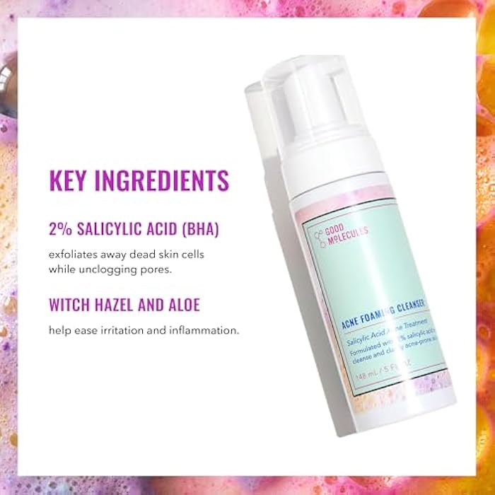 Good Molecules Acne Foaming Cleanser - 2% Salicylic Acid Foam Cleanser - Gentle Acne Face Wash with Alcohol Free Witch Hazel and Aloe - Skin Care for Face - Image 3