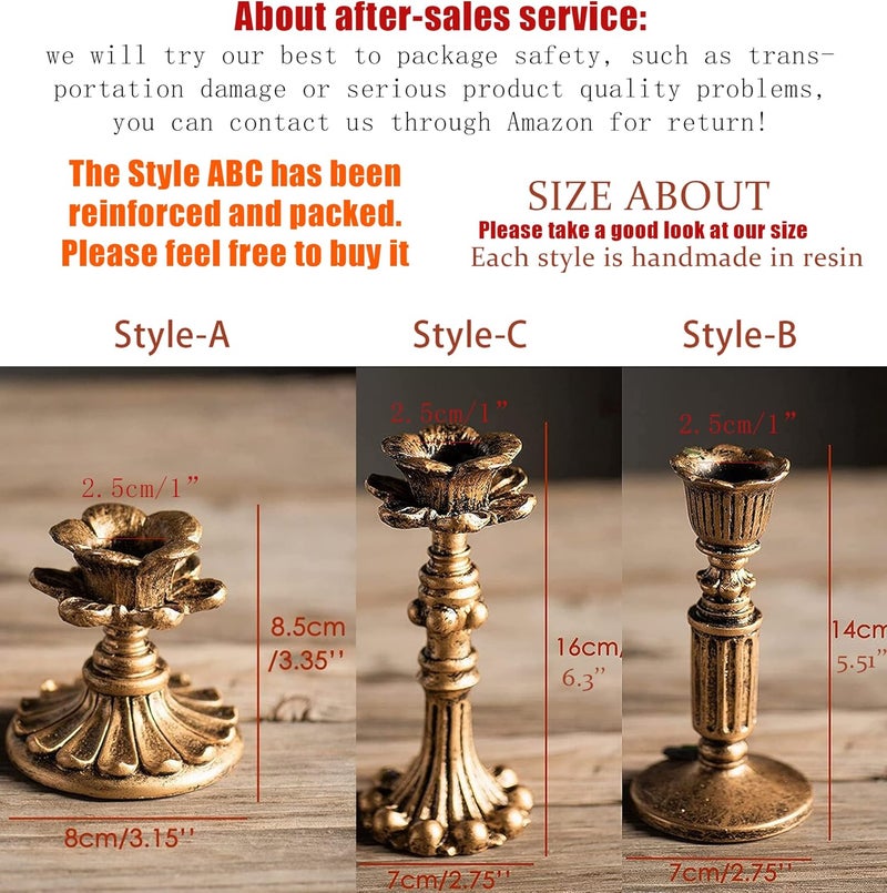 LPUSA Vintage Candlestick Holder for Taper，Resin Candle Holder Antique Bronze，Decorative for Home Decor Centerpiece for Wedding Party, Wedding Anniversary Decoration，Set of 4(AABC) - Image 5