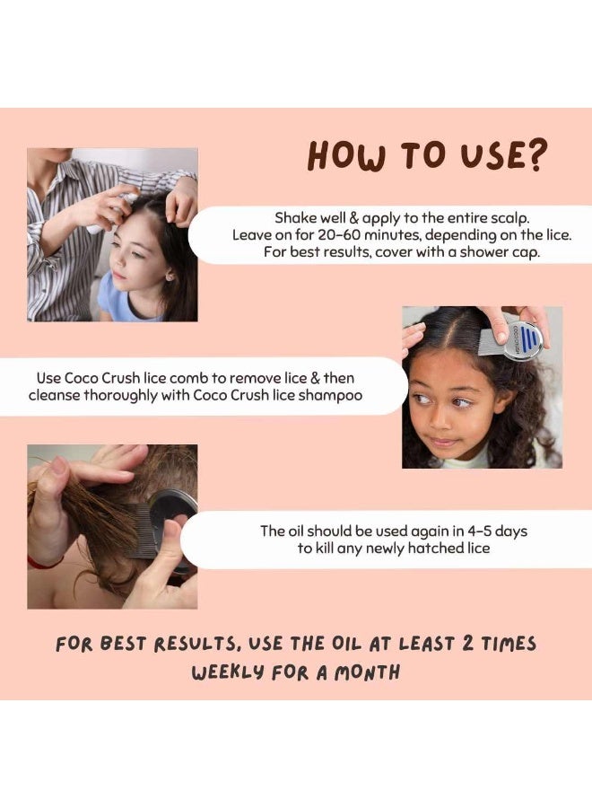 Coco Crush Ayurvedic Anti-Lice Nits Treatment Bundle: Oil, Shampoo, Hair Spray & Comb | Kills & Removes Lice in 1 wash | 100% Natural | Single Wash Solution | Safe for Kids | Neem, Tea Tree & Camphor Enriched (150ML (3*50ML+comb) - Image 2