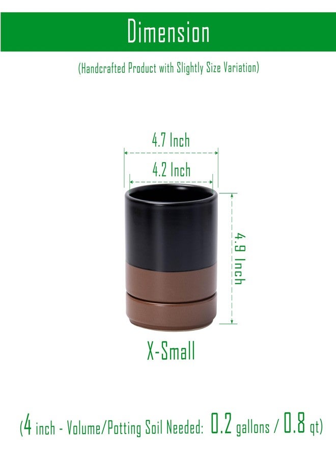 D'vine Dev Set of 4 Small Ceramic Plant Pots, 4.6 Inch Succulent Planter Pot for Plants with Drainage Hole and Saucer, Black/Speckled Tan, 94-F-B-7 - Image 3