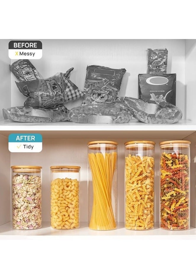 HOME ZONE 8 Piece 30.43oz (900ml) Glass Jars with Bamboo Lids Airtight Seal Food Storage Containers for Kitchen Organization Clear Canisters with Labels - Image 5