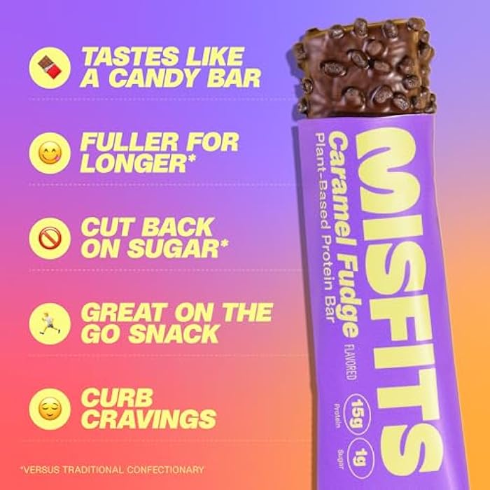 Misfits عبوة متنوعة من بار بروتين ميسفيتس | بار غذائية - 14-15 جرام بروتين، 1 جرام سكر، نباتية، منخفضة الكربوهيدرات، غير معدلة وراثيًا، وجبات خفيفة خالية من الغلوتين | عينة من 5 - نكهات متعددة - Image 5