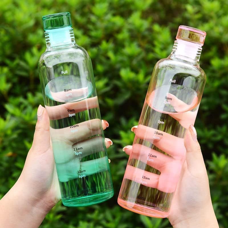 Mevanta Glass Borosilicate Water Bottle With Cap 500 ML Leak Proof & Airtight Lid with Time Marker Water Bottle For Home,Office,School, College, Gym, Daily Uses (Multi color Set of 2) - Image 1