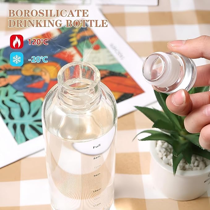 Mevanta Glass Borosilicate Water Bottle With Cap 500 ML Leak Proof & Airtight Lid with Time Marker Water Bottle For Home,Office,School, College, Gym, Daily Uses (Multi color Set of 2) - Image 5