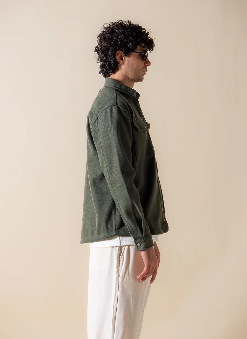 Shapes Dark Green SUEDE DETAILED OVER SHIRT for Men | Best Price UAE