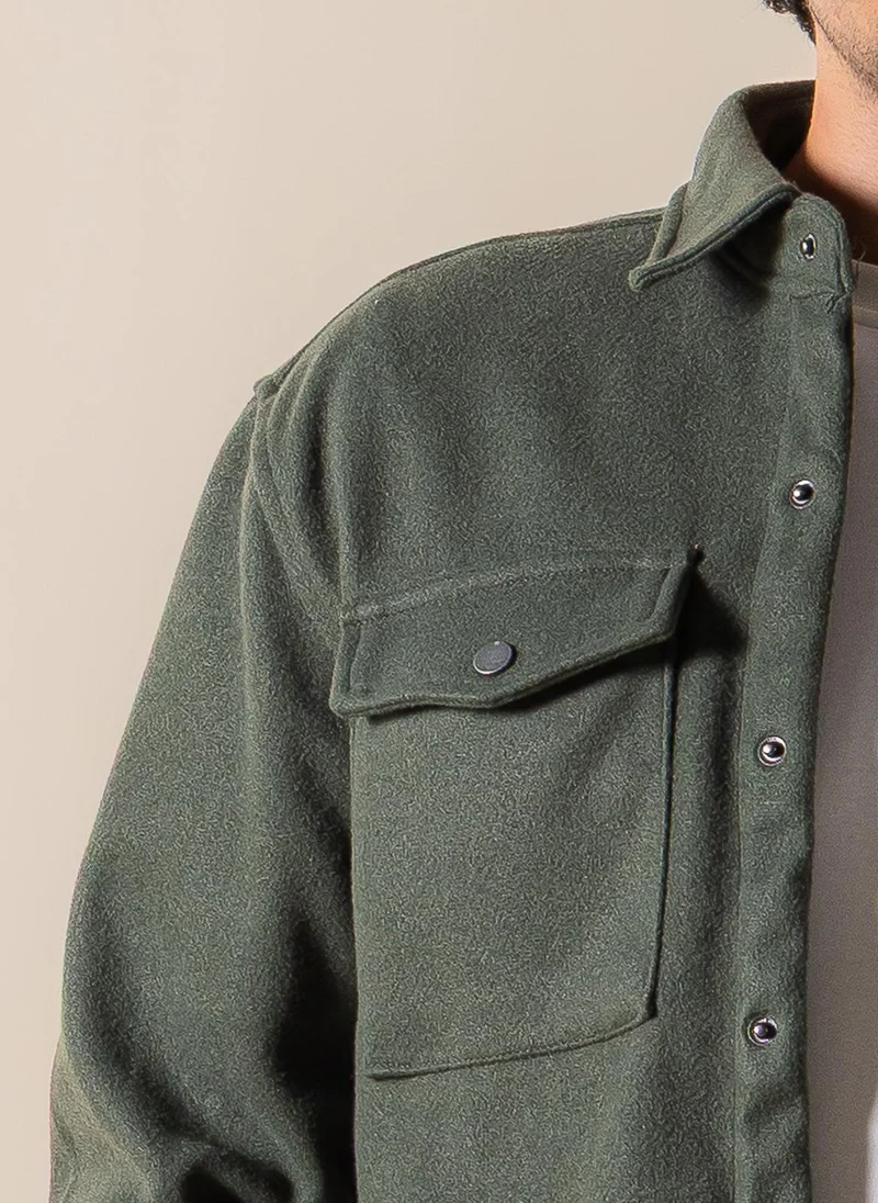 Shapes Dark Green SUEDE DETAILED OVER SHIRT for Men | Best Price UAE
