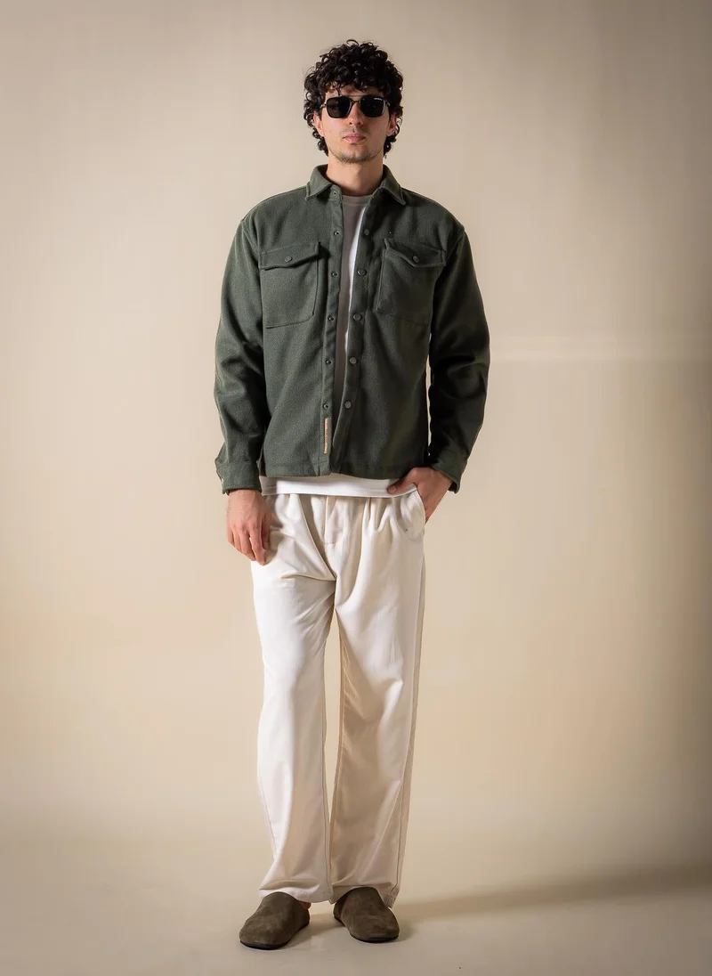 Shapes Dark Green SUEDE DETAILED OVER SHIRT for Men | Best Price UAE
