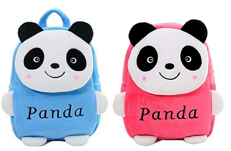 blue tree Kid's Soft Velvet Cartoon School Plush Backpack,Mini Bag,Travel Bag for Baby Boy/Girl (Blue Panda & Pink Panda) - Image 4