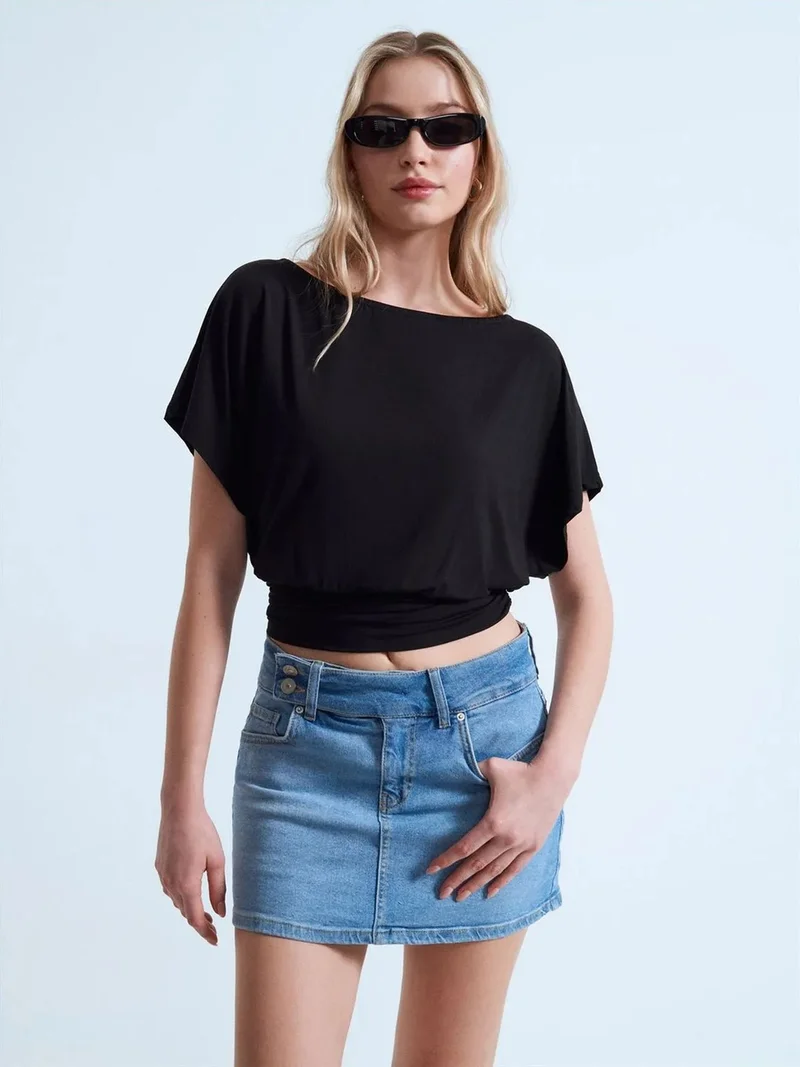 ديلفين DILVIN Women's Modal Blend Cut-out Crew Neck Blouse