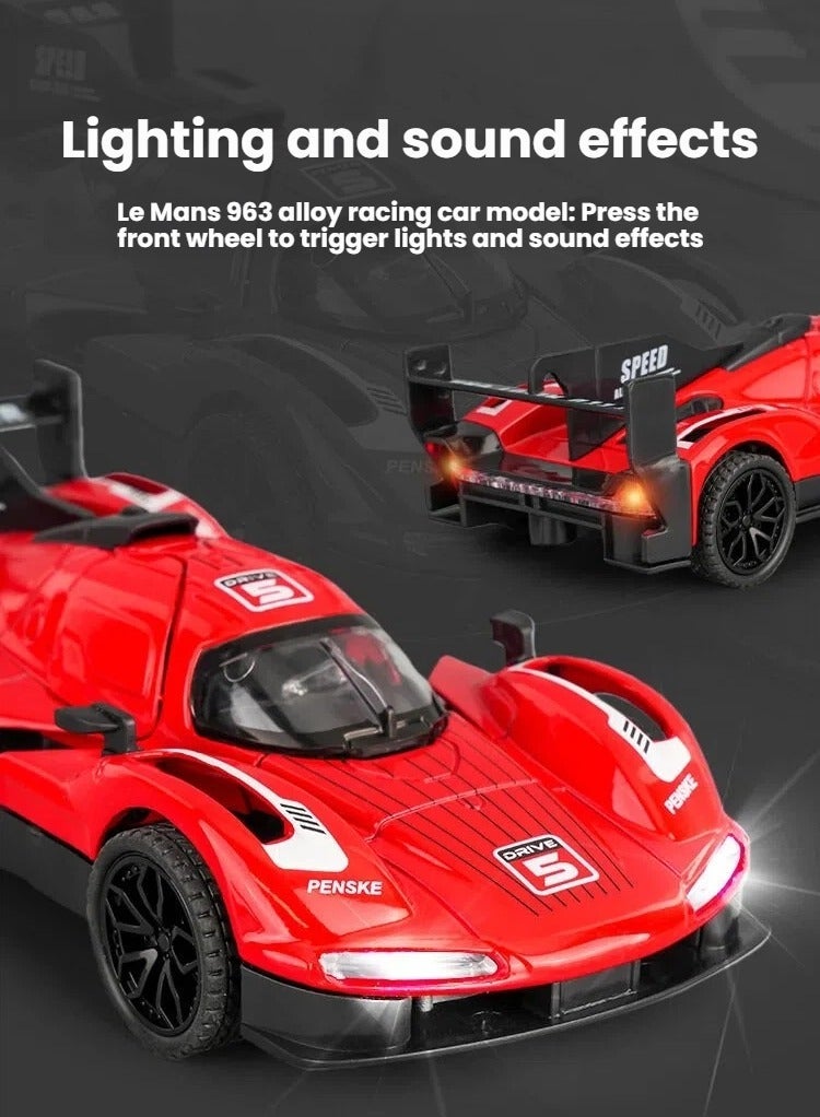 1:32 Porsche Le Mans 963 Diecast Alloy Model Car with Pull Back Function Working Lights Collectible Toy Car - Image 3