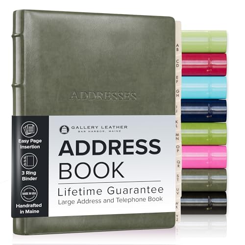 Gallery Leather Large Address Book with Alphabetical Tabs up to 480 Records, Leather Notebook Hardcover, Telephone and Address Books - 9x7", Desk Address, Acadia Cactus - Image 1