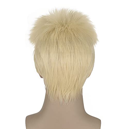 QACCF Mens Short Straight Blonde Guy Spiky Realistic Synthetic Costume Wig With Beard and Goatee - Image 4